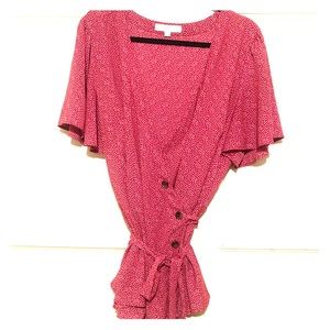 Loft Plus Red w/ Hearts Kimono Wrap Peplum Top